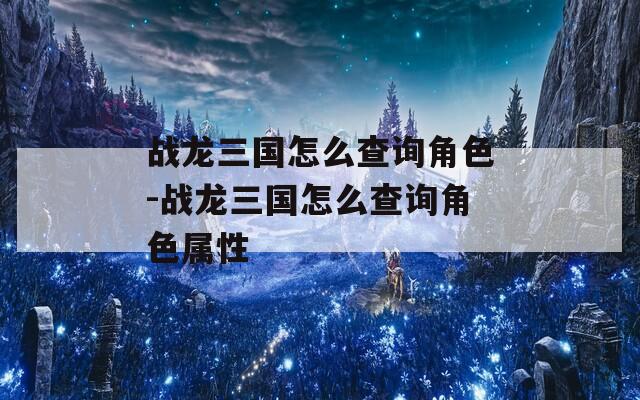 战龙三国怎么查询角色-战龙三国怎么查询角色属性
