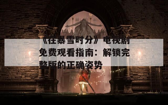 《在暴雪时分》电视剧免费观看指南：解锁完整版的正确姿势
